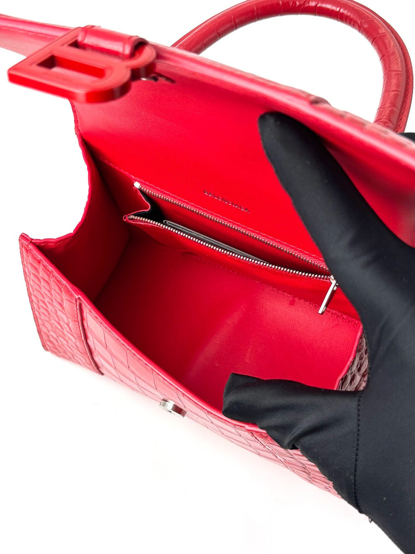Like New. Balenciaga Hourglass Croc Red Top Handle|5908