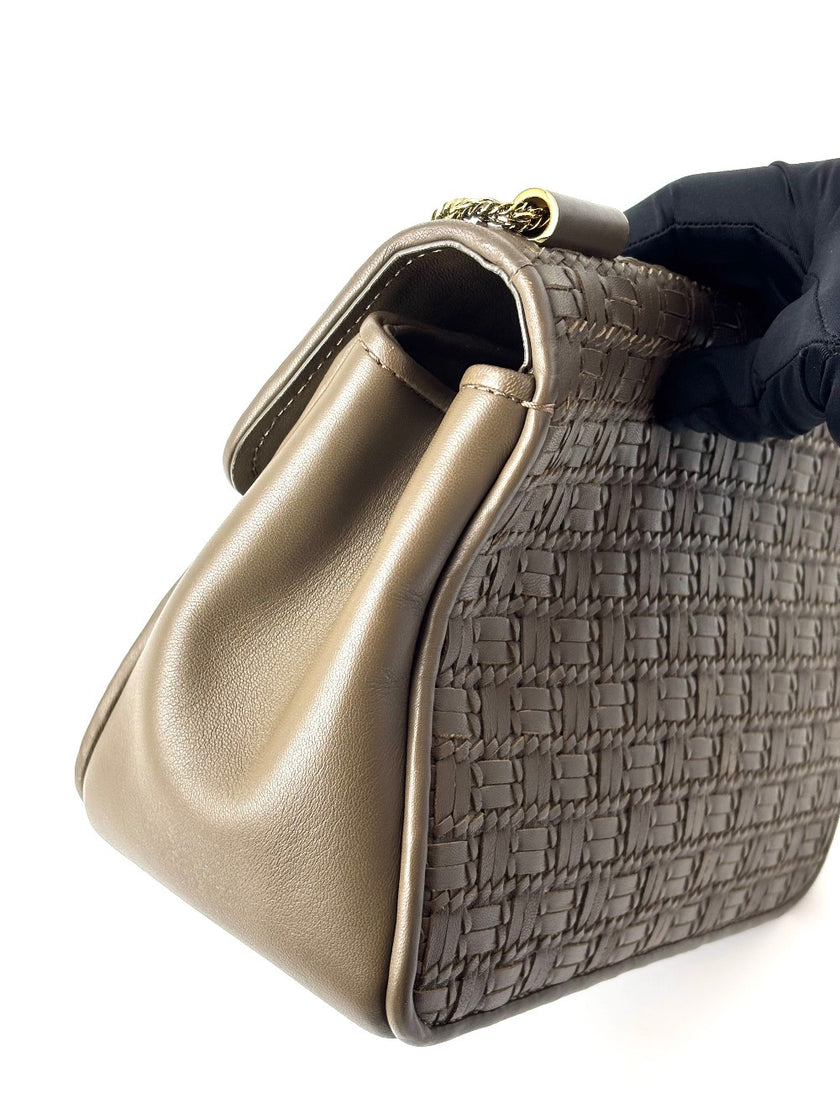 Preowned. Chloe Weaving Elsie Taupe Flap GHW|5992