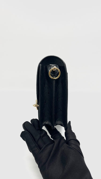 Preowned. Hermes Roulis 18 Black Ostrich GHW. ZST468ZI|15599