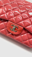 Preowned. Chanel Double Flap Jumbo Pink Patent Leather SHW. 14433520|15230