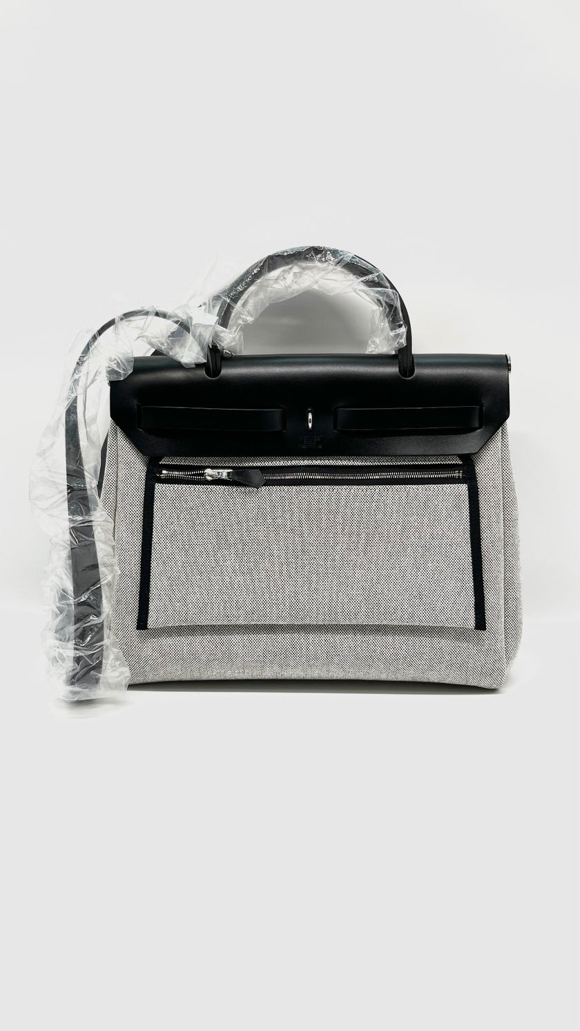 Brand New. Hermes Herbag 31 Chaine De Ancre Limited Edition Canvas Black PHW. UMN011KD|9813