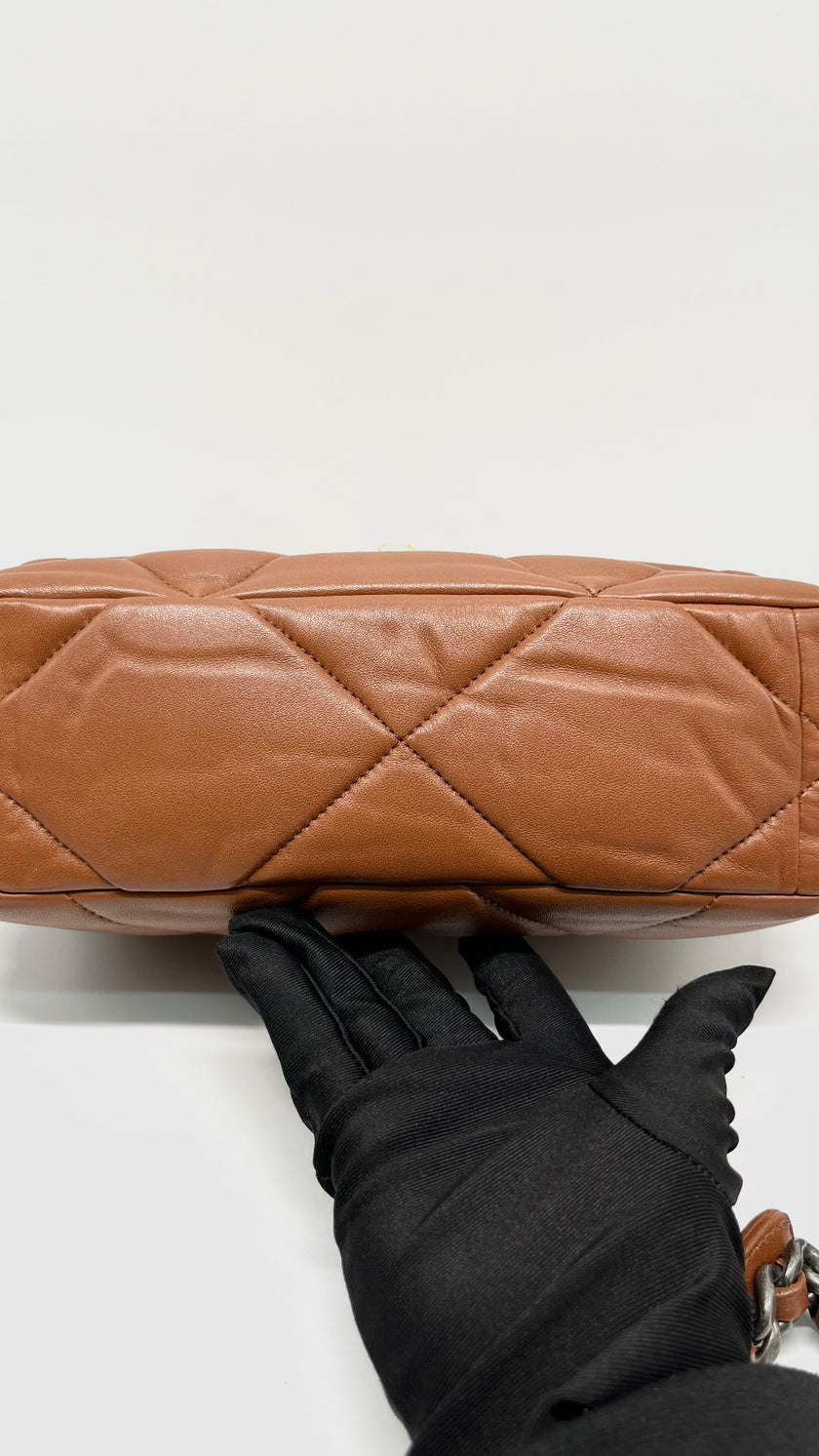 Like New. Chanel C19 Small Caramel Lambskin Ruth/Silver/Gold HW. T7AEUT96|12714