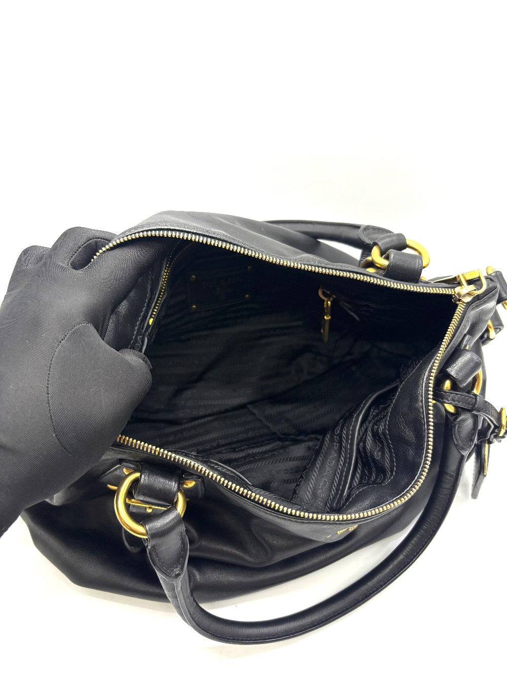 Preowned. Prada Black Soft Calfskin Leather Satchel Bag|17650