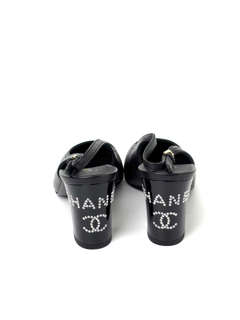 Brand New. Chanel Slingback Black Low Heel. 36|7663