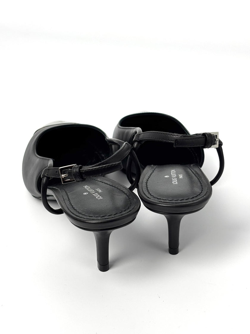Unused. LV Slingback Kitten Heels Black. 36.5|8957