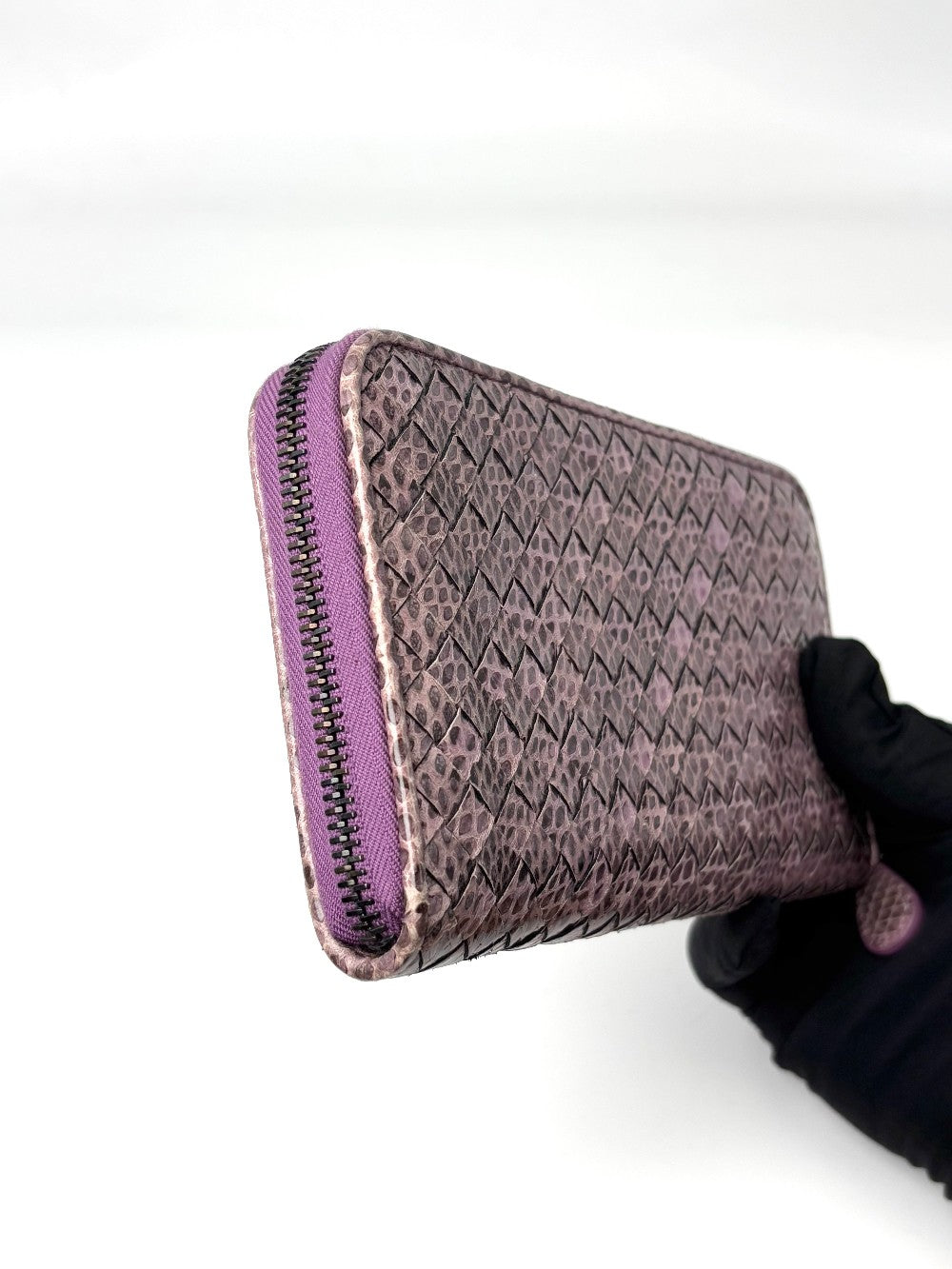 Preowned. Bottega Zip Long Wallet Metallic|7048