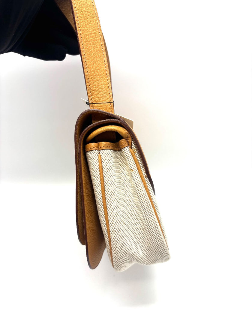 Preowned. Hermes Sac Colorado PM Vache Liege Toile Officier Natural PHW. H Square J|17858