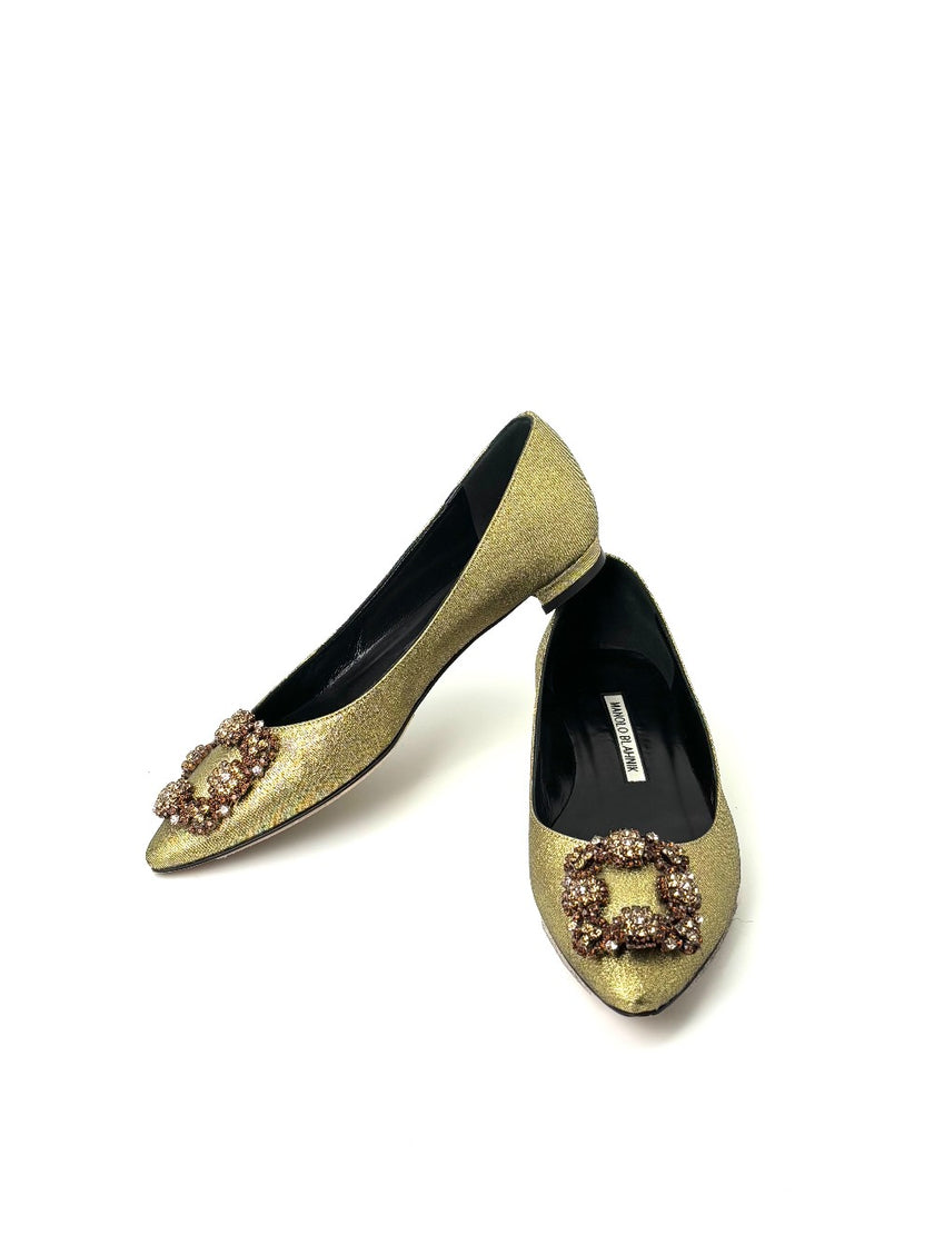 Preowned. Manolo Blahnik Flats Gold. 35|7373