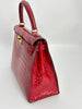Preowned. Hermes Kelly 28 Rouge Cerise Porosus Crocodile GHW. circle Z|3393