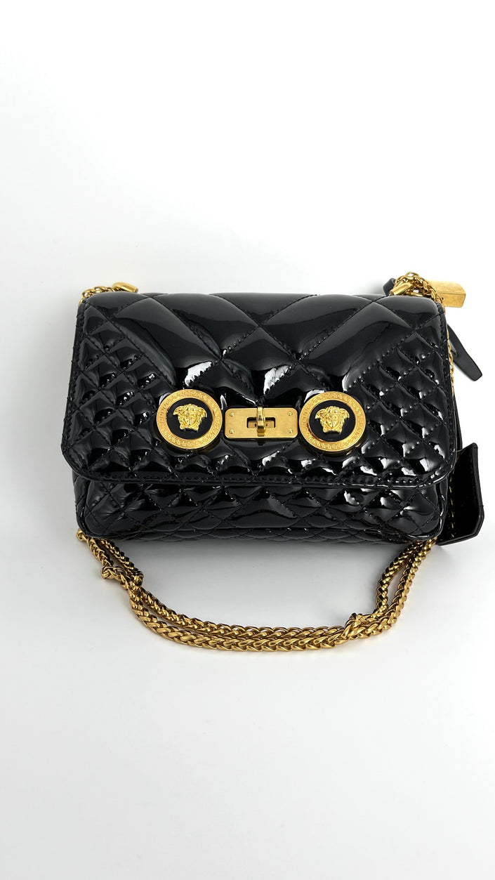 Preowned. Versace Flap Patent Black|4646