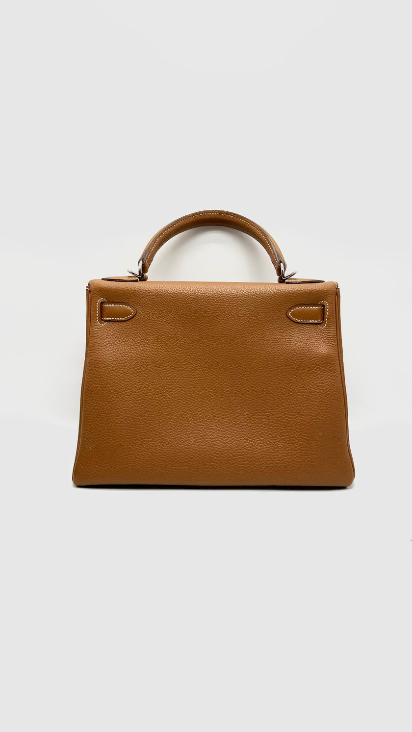 Preowned. Hermes Kelly 28 Gold Togo PHW. Square PN32|15642