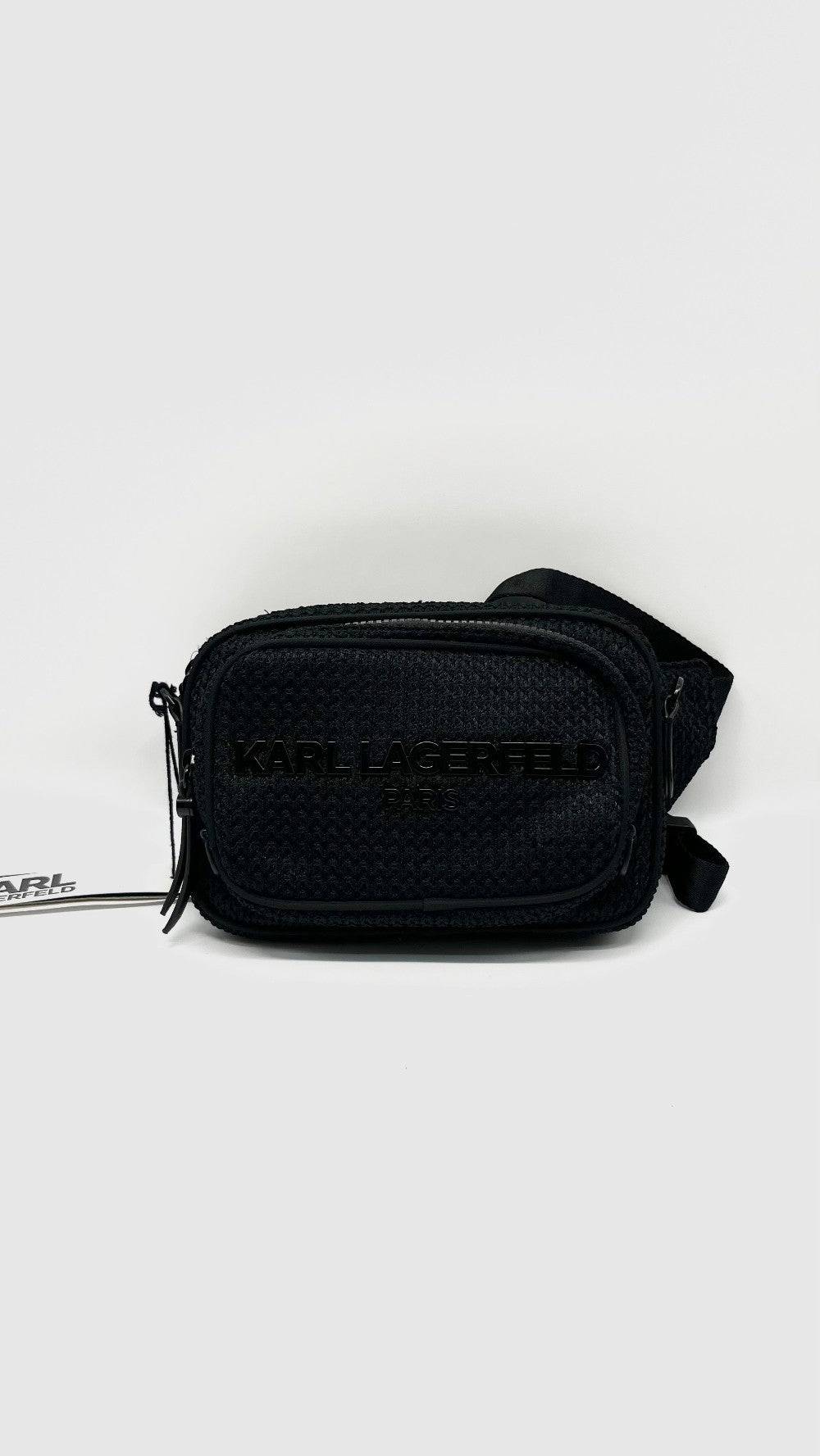 Brand New. Karl Lagerfeld Paris Voyage Knit Belt Black Bag|12010