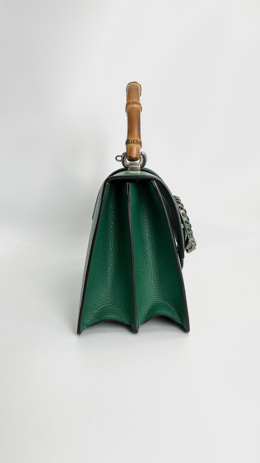 Preowned. Gucci Horsebit Bamboo Top Handle Green. 448075-591693|4441
