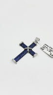 Brand New. HK Setting Cross Pendant Nano Blue 1.85 CT 14K WG|13511