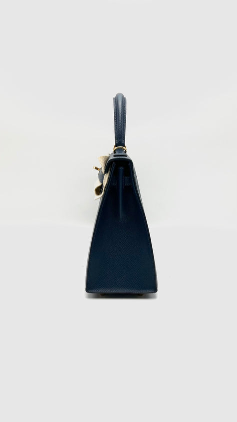Preowned. Hermes Kelly 25 Blue De Prusse Epsom Sellier GHW. WHA469KY|16006