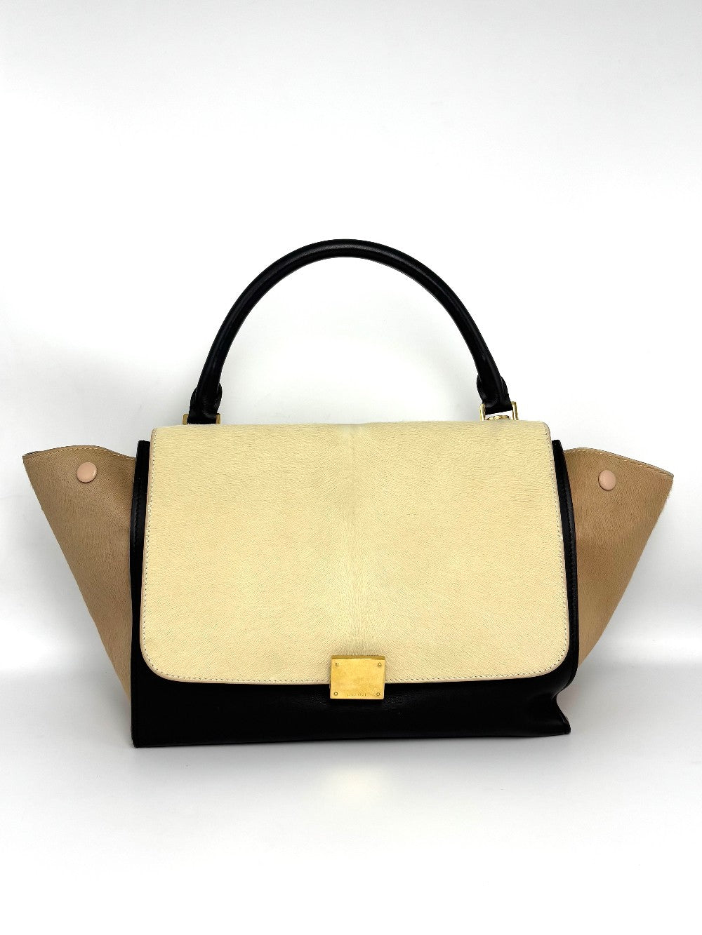 Preowned. Celine Trapeze Medium Tricolor Calf Leather and Pony Hair|8200