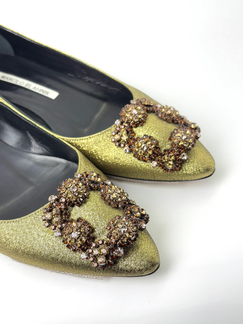 Preowned. Manolo Blahnik Flats Gold. 35|7378