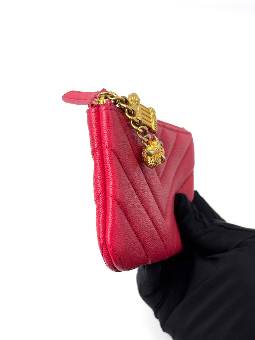 Like New. Chanel Zip Coinpurse Chevron Pink|6666