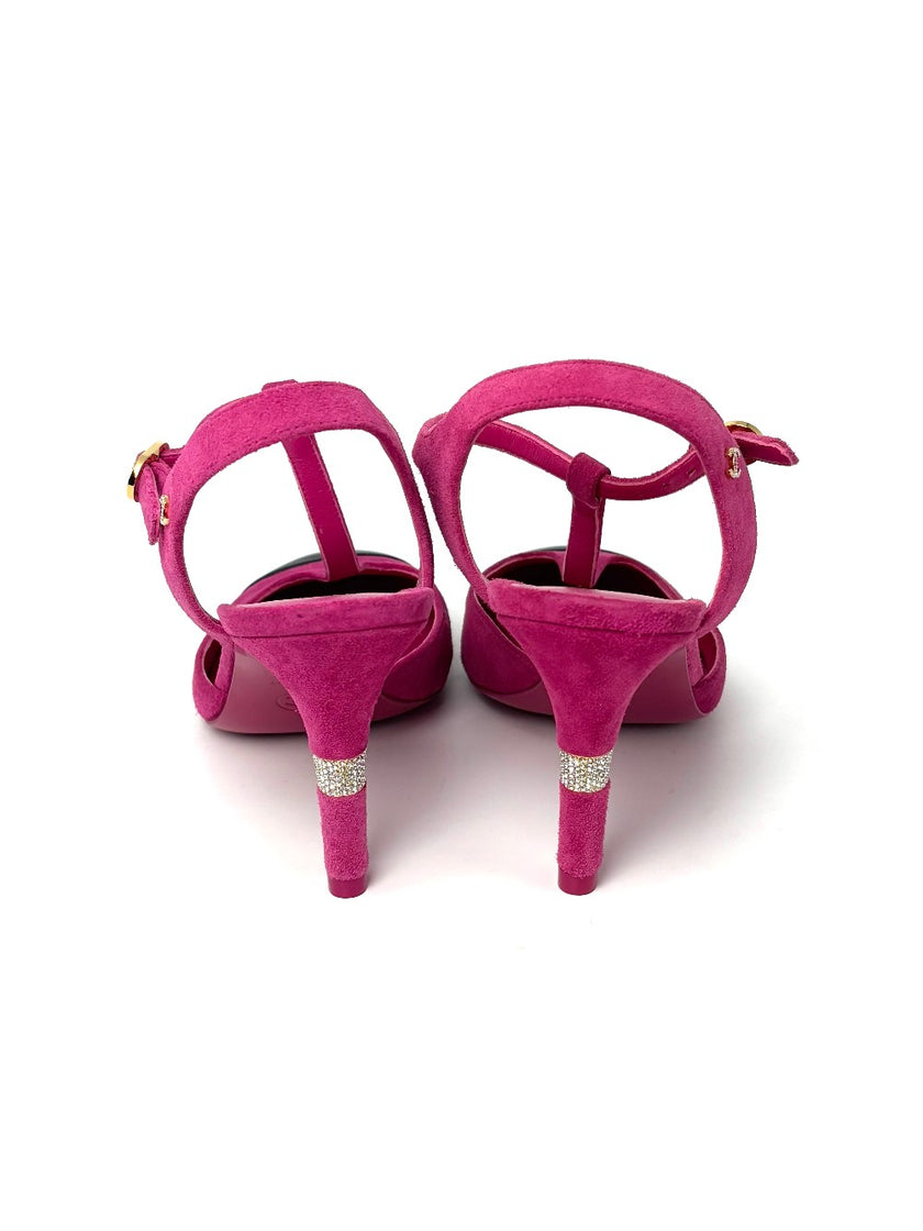 Brand New. Chanel Round Toe Heel Suede Pink. 36|8582