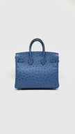 Like New. Hermes Birkin 25 Ostrich Blue Brighton PHW. DSA365XI|12982