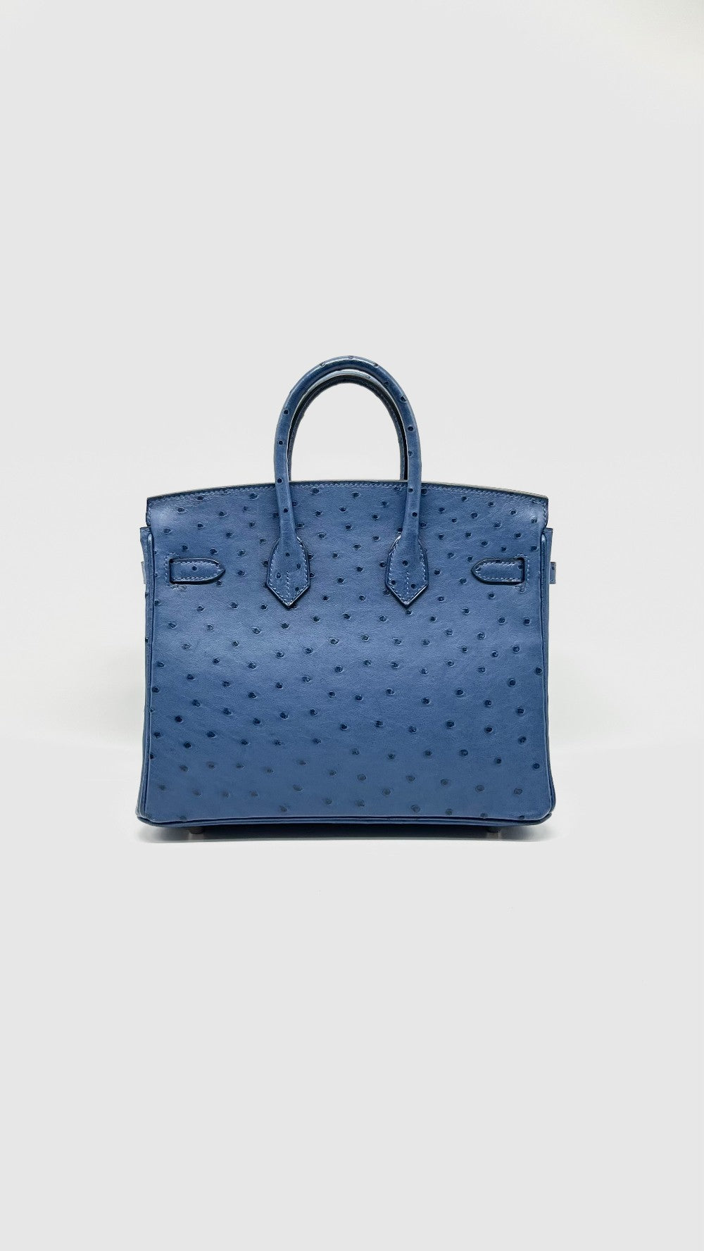 Like New. Hermes Birkin 25 Ostrich Blue Brighton PHW. DSA365XI|12982