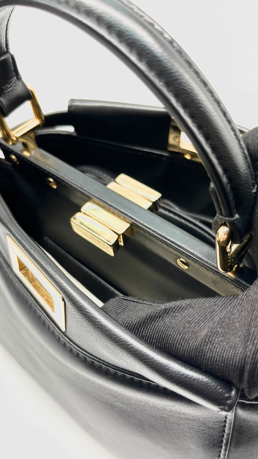 Preowned. Fendi Peekaboo Mini Black Nappa Leather Ghw. 8BN244|11984