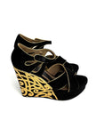 Preowned. Marni Wedge Black/Gold. 39|12647