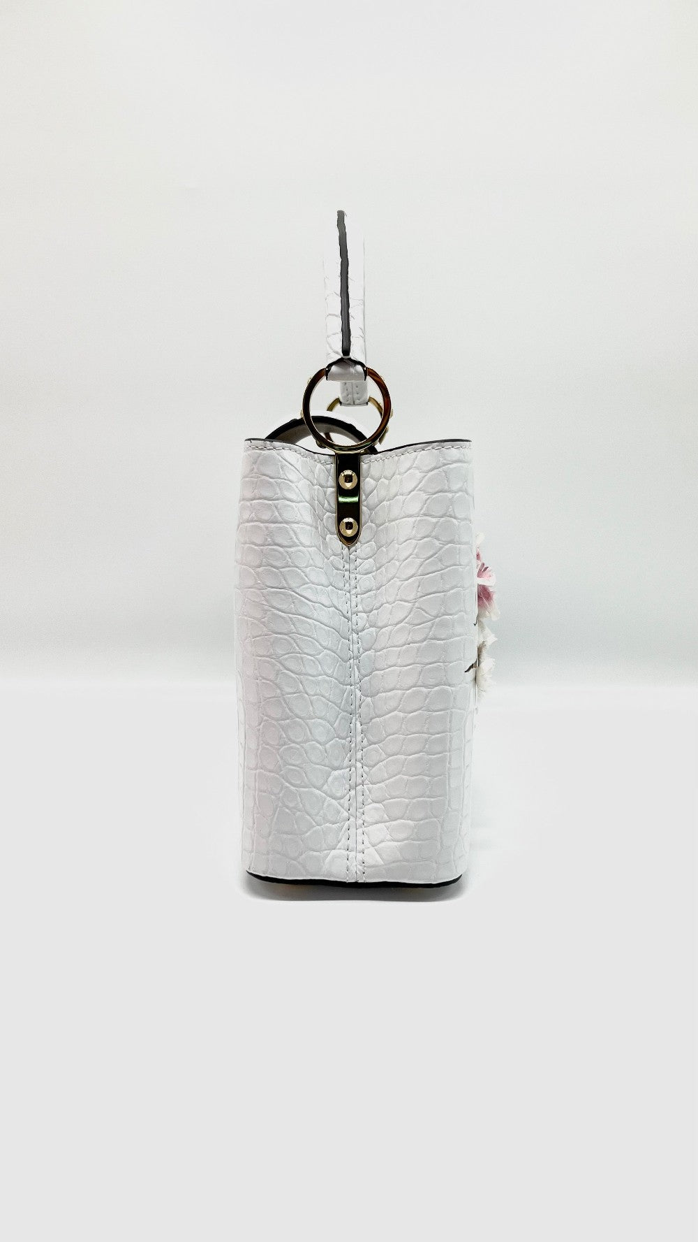 Brand New. LV Capucines BB Cherry Blossom Alligator White. MCHIP|5456