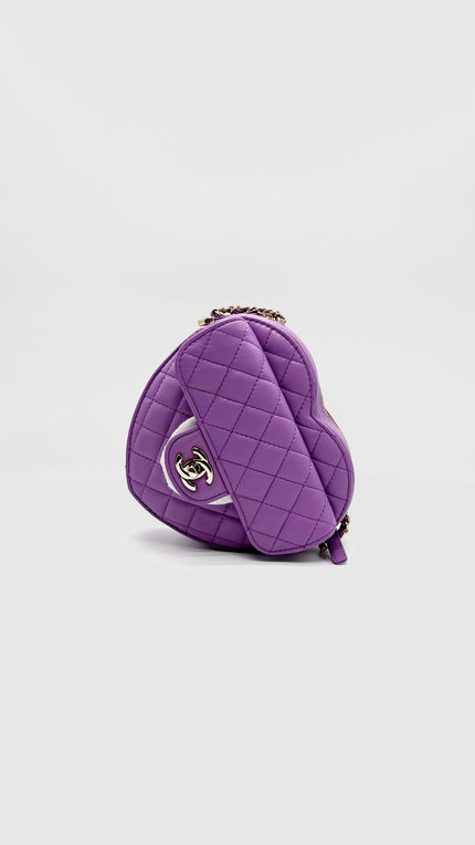 Unused. Chanel CC Inlove Heart Bag Purple Lambskin GHW. XN3K6N5C|15544