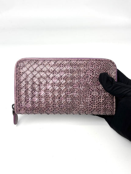 Preowned. Bottega Zip Long Wallet Metallic|7045