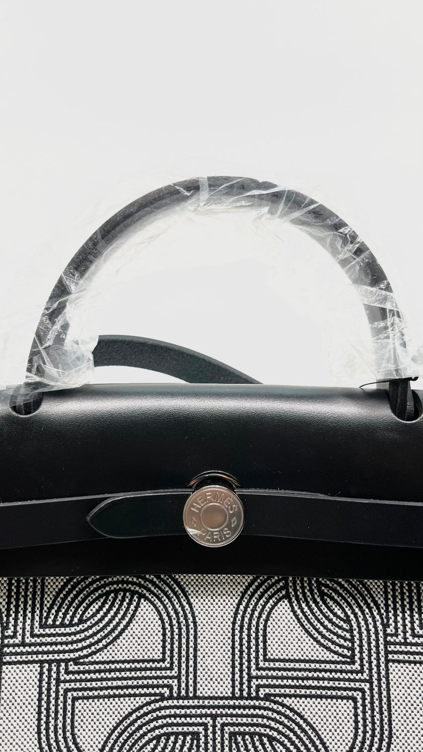 Brand New. Hermes Herbag 31 Chaine De Ancre Limited Edition Canvas Black PHW. UMN011KD|9812