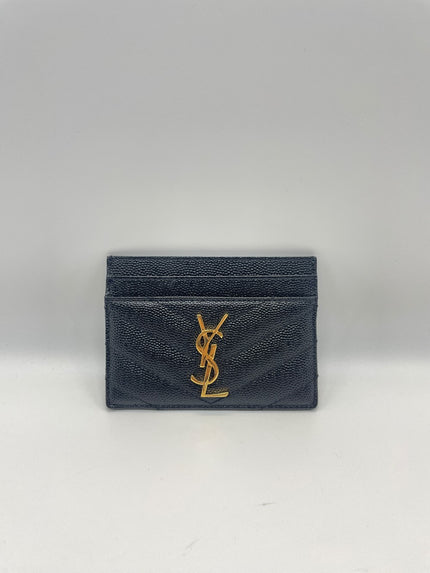 Brand New. YSL Card Holder Black Grained De Poudre GHW|10076