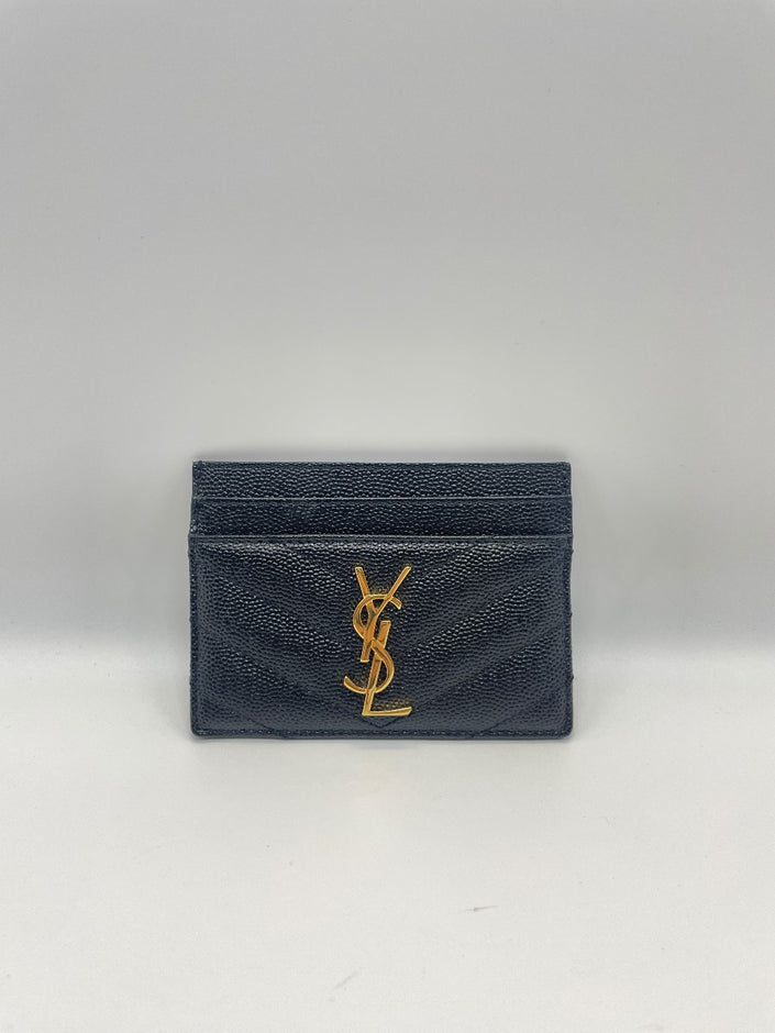 Brand New. YSL Card Holder Black Grained De Poudre GHW|10076