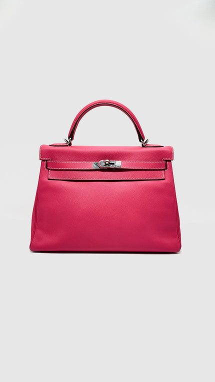 Preowned. Hermes Kelly 32 Bicolor Candy Collection Rose Tyrien/Tosca Epsom PHW. O84.S|11283