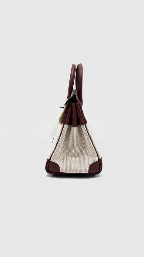 Brand New. Hermes Birkin 25 Toile H/Veau Swift Ecru Beige/Rouge H PHW. BIT542GM|15318