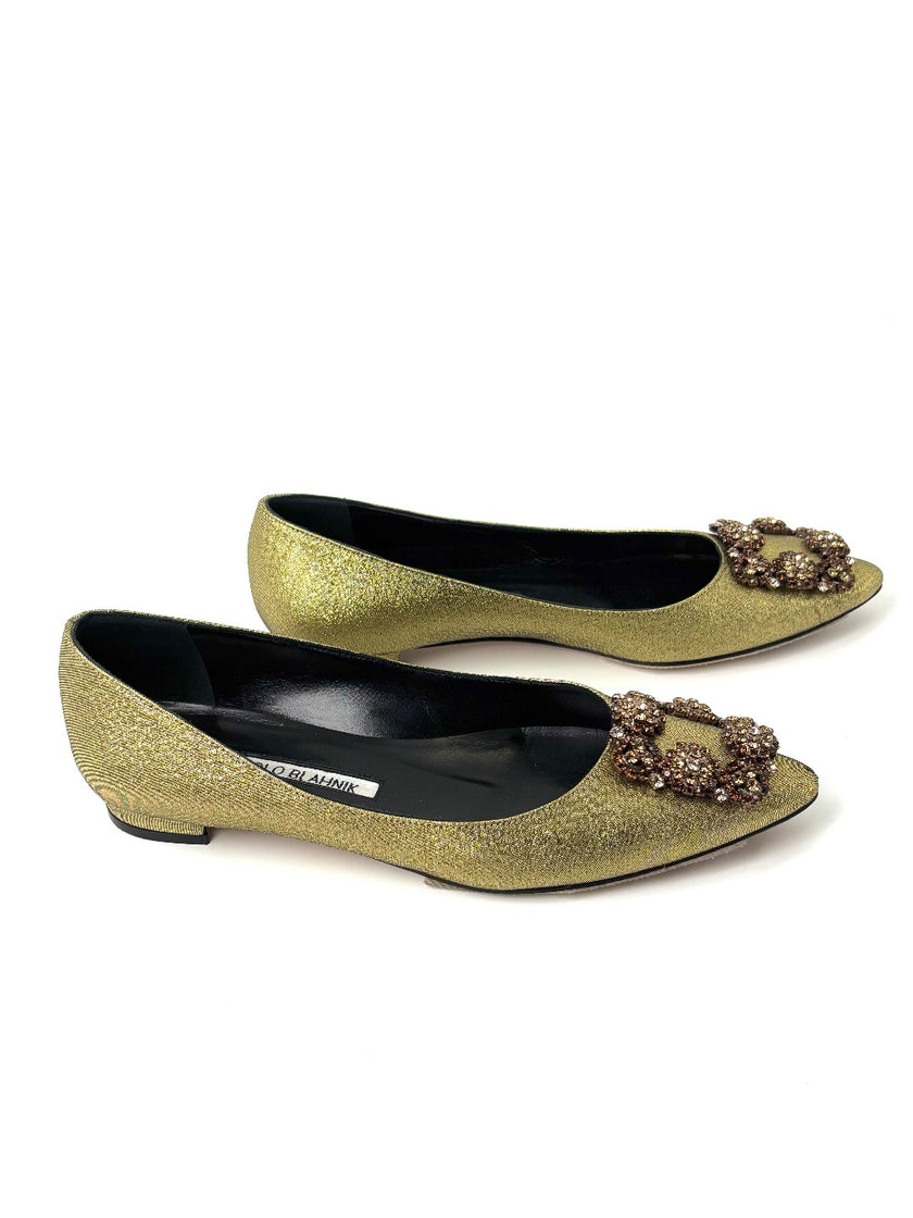 Preowned. Manolo Blahnik Flats Gold. 35|7376