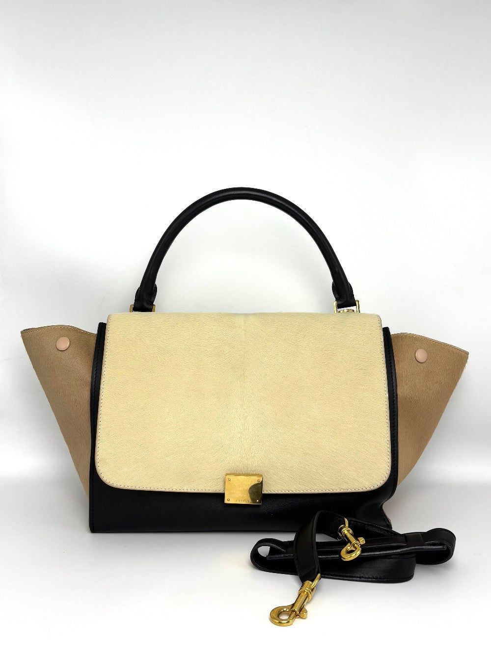 Preowned. Celine Trapeze Medium Tricolor Calf Leather and Pony Hair|8199