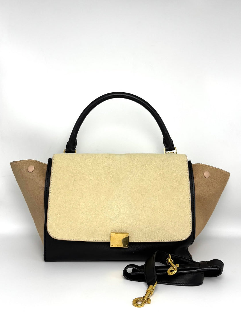 Preowned. Celine Trapeze Medium Tricolor Calf Leather and Pony Hair|8199
