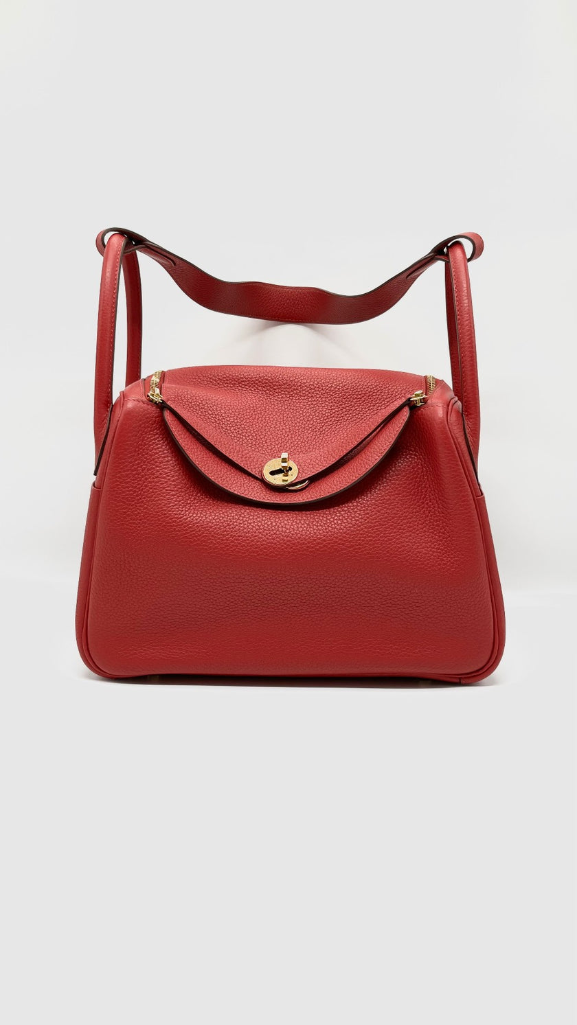 Like New. Hermes Lindy 30 Rouge Casaque Togo GHW. TNN005KA|5323