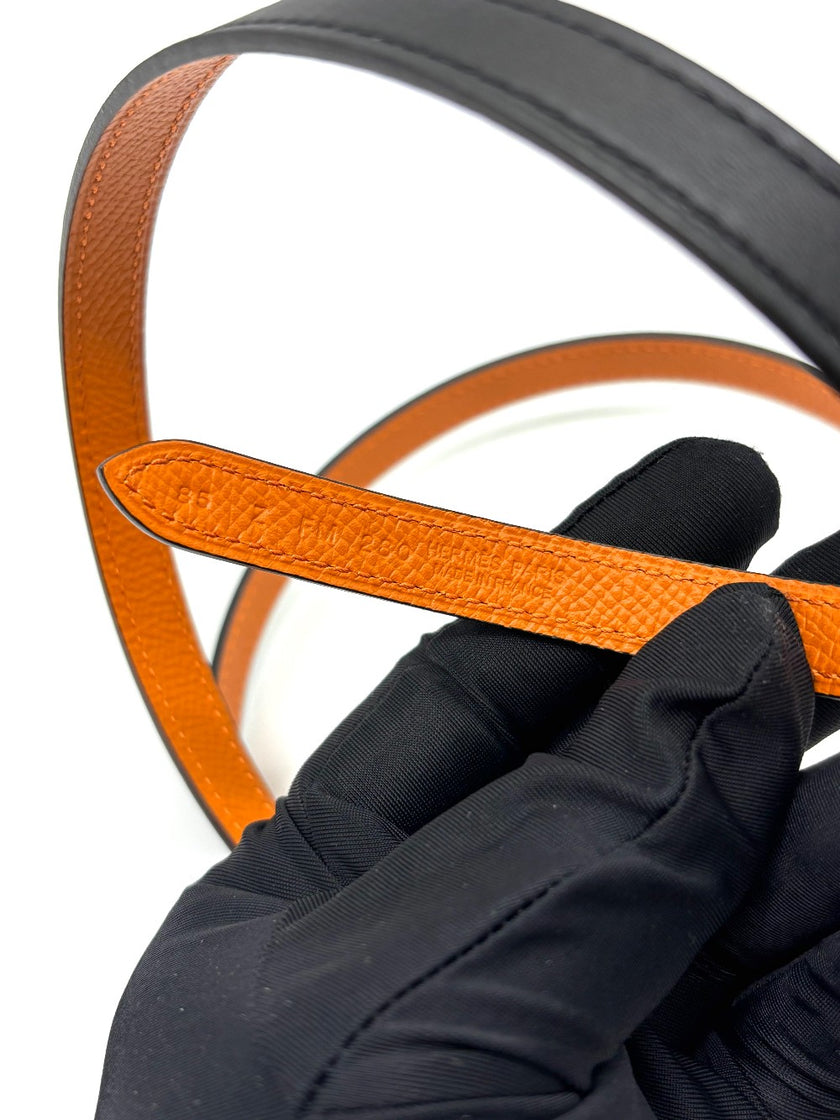 Brand New. Hermes Leather Belt Black/Orange. 85 cm|8922