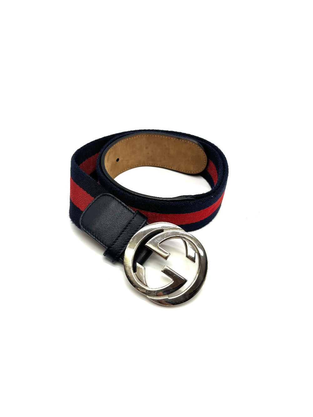 Preowned. Gucci Interlocking Buckle Belt Blue/Red. 85cm|16980