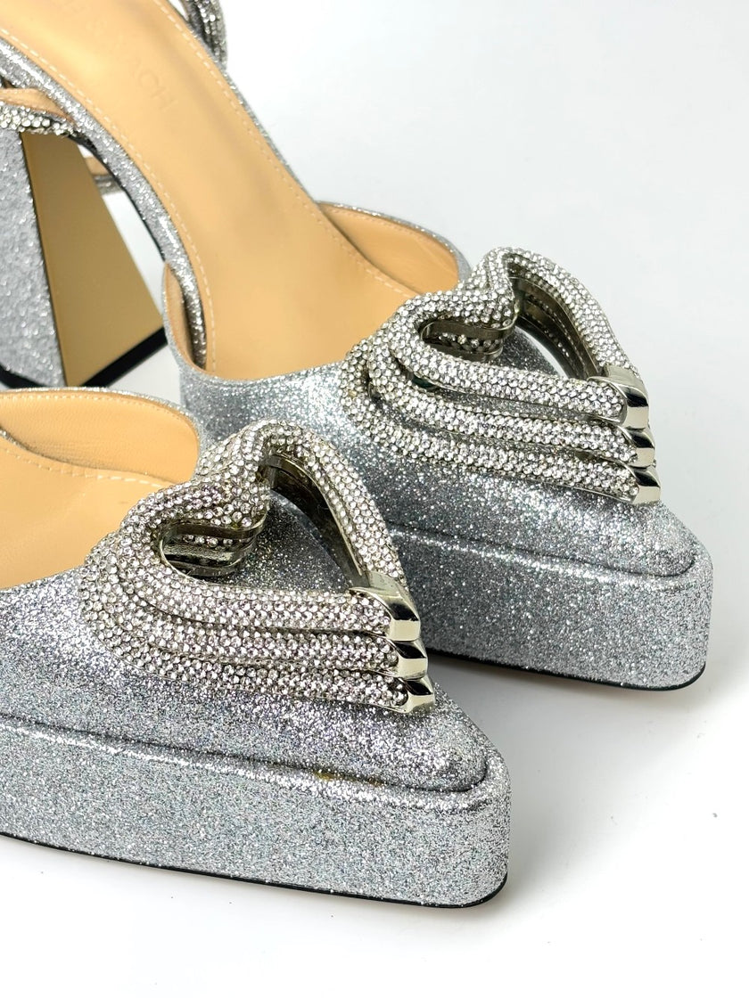 Brand New. Mach&Mach Heel Glitter Silver. 35.5|7416