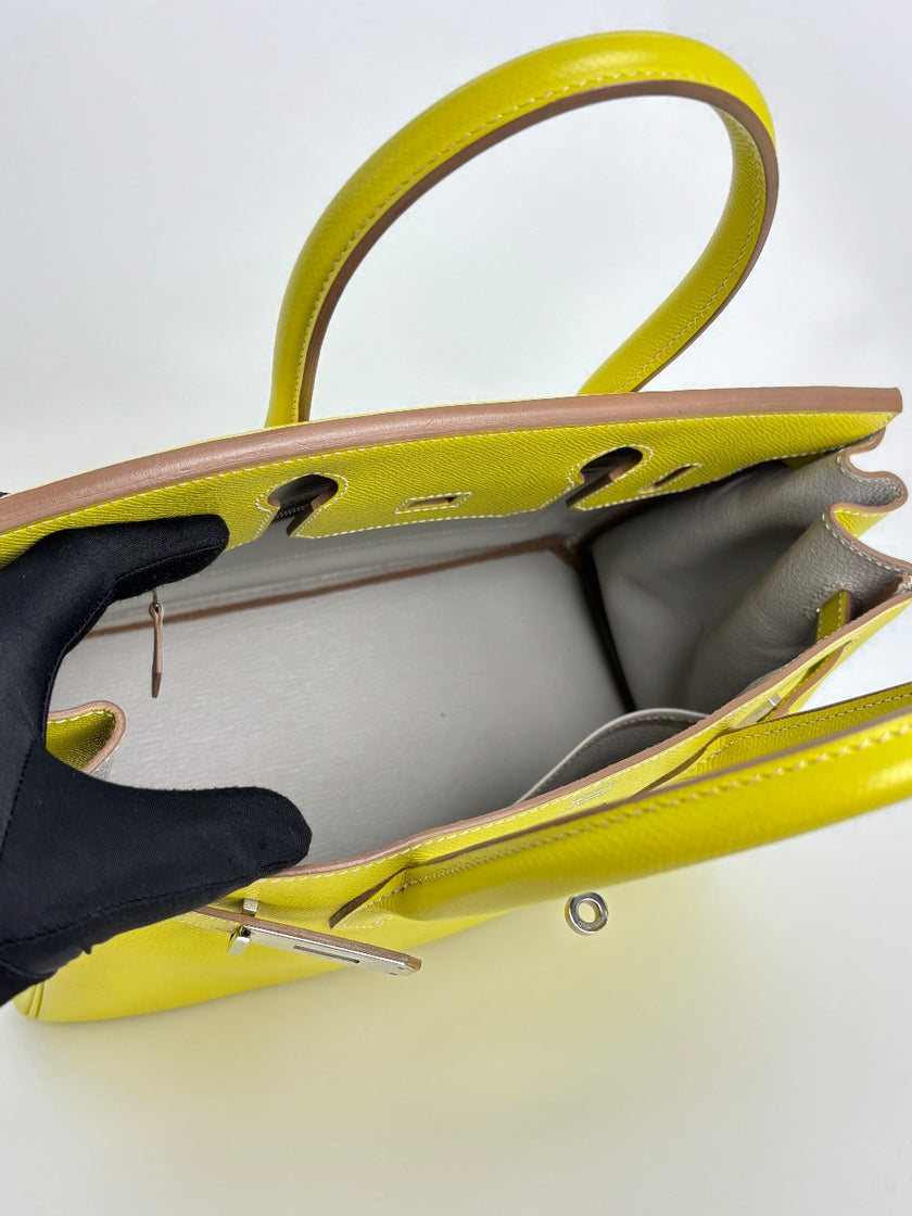 Preowned. Hermes Birkin 30 Bicolor Lime/Gris Epsom PHW. O124.S|3475