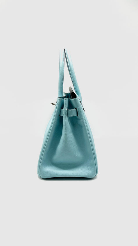 Preowned. Hermes Birkin 30 Blue Atoll Epsom PHW. TBY011KX|15221