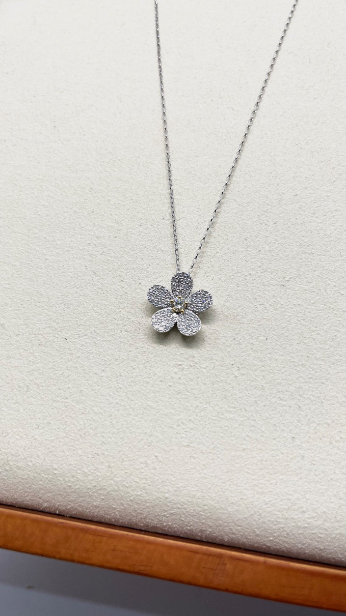 Brand New. Daisy Diamond necklace 0.69Ct 16 inches length HK 14K White Gold|10931