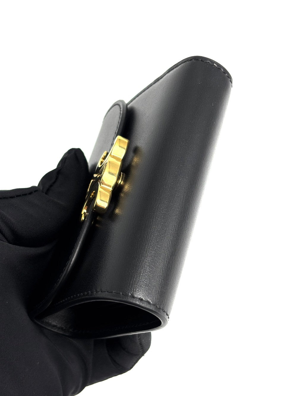 Preowned. Celine Triomphe Flap Black Wallet|12555