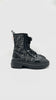 Preowned. Fendi Fabric Jacquard Vitello Domino Biker Boots Black Asfalto Size 39|11292