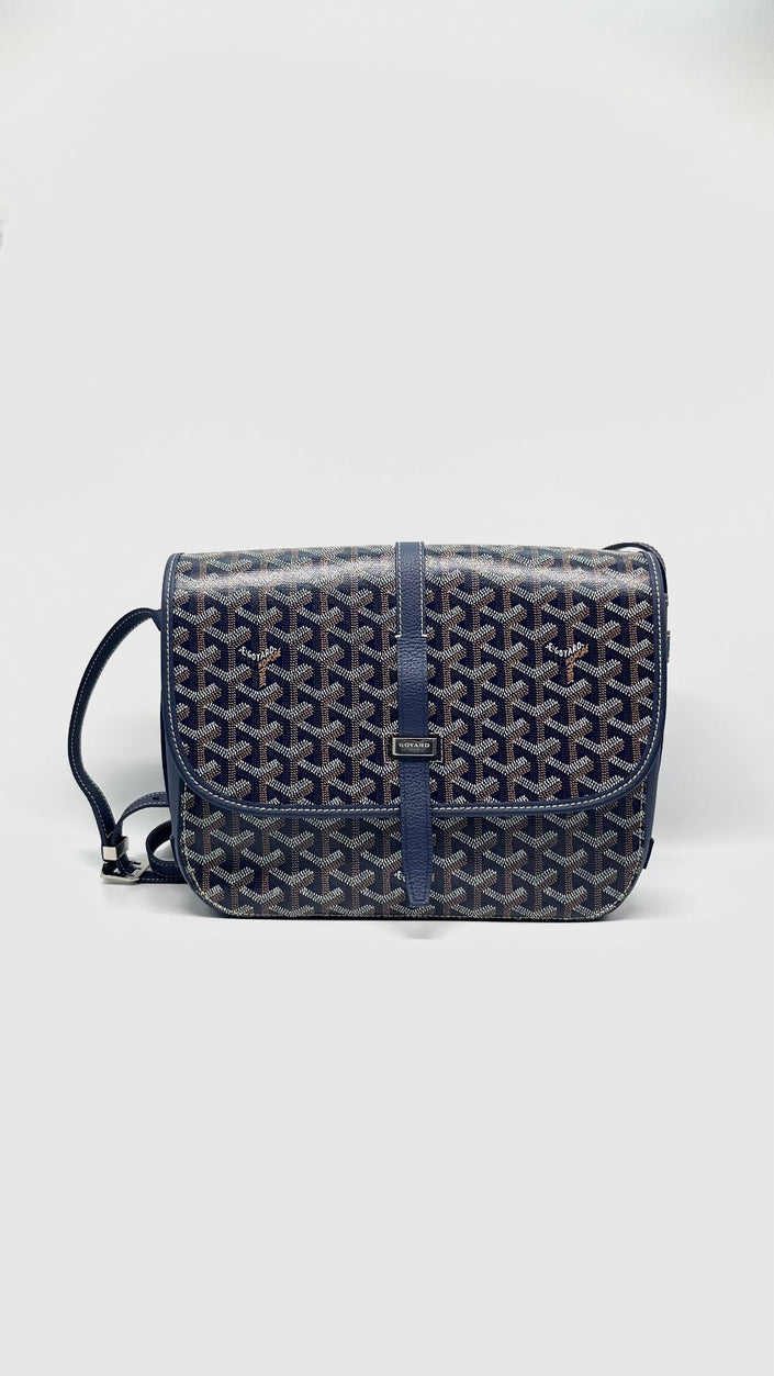 Preowned. Goyard Belvedere MM Messenger Bag Blue. MAE020237|11411