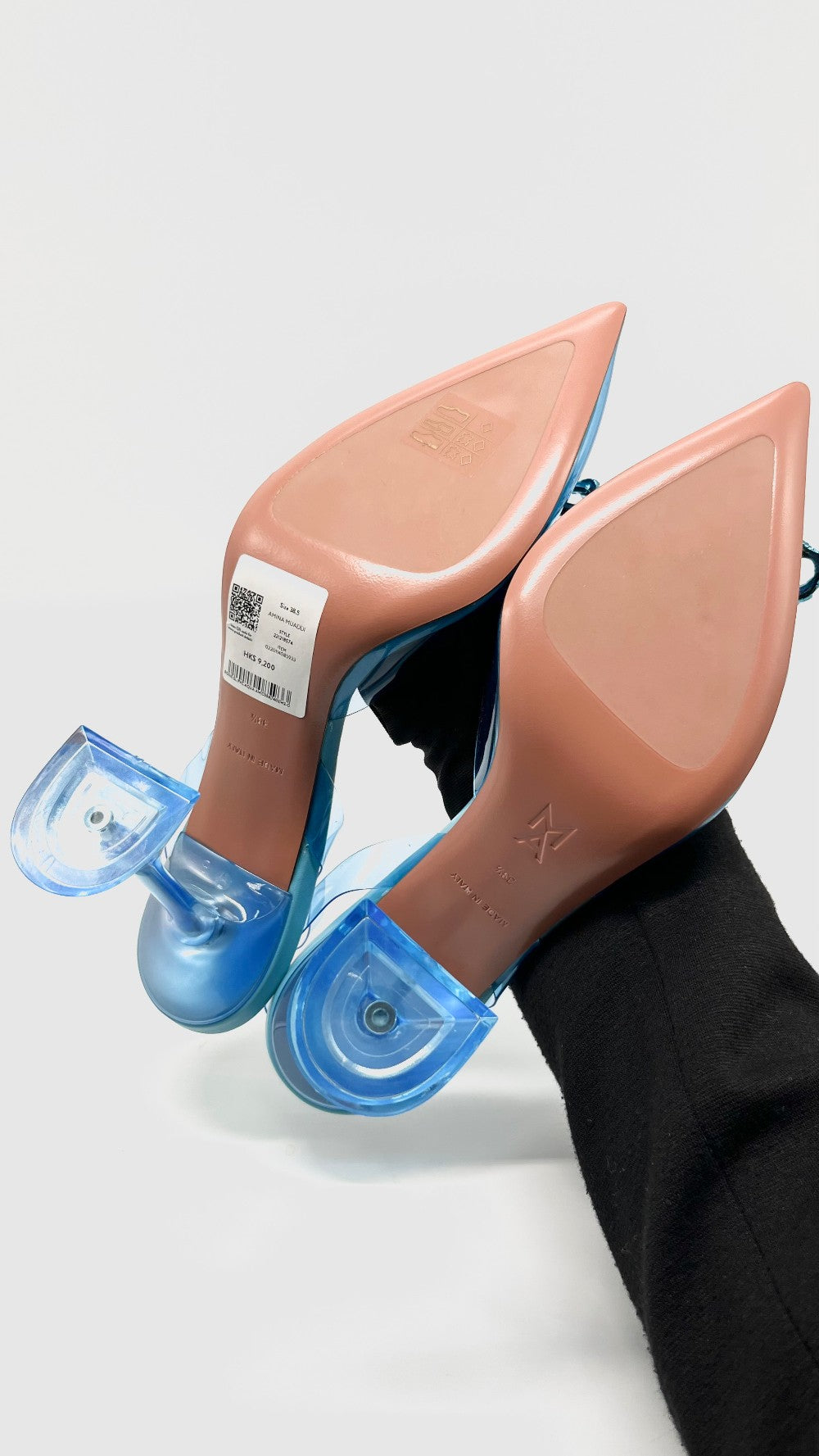 Brand New. Amina Muaddi Rossie Heel Turquoise. 38.5|10952