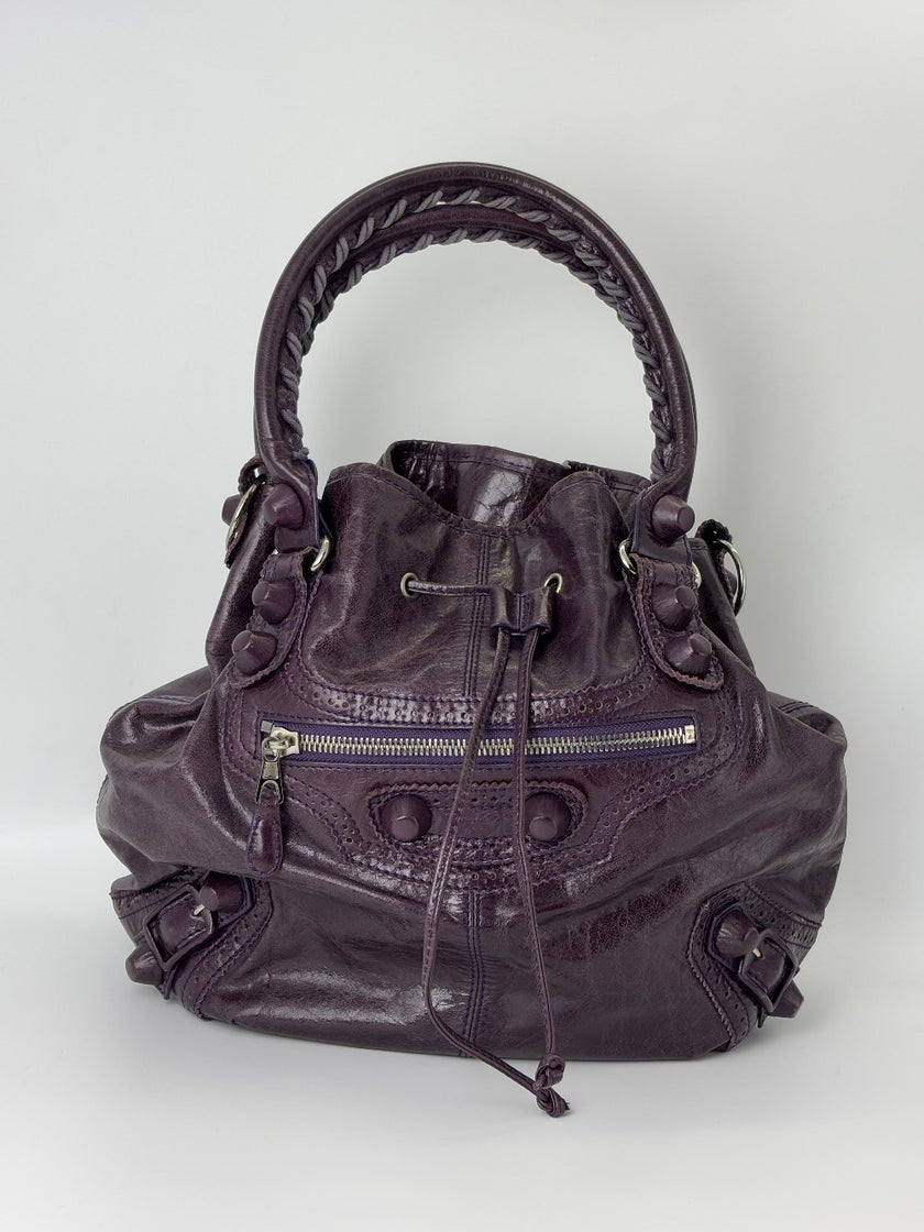 Preowned. Balenciaga Pompom Hobo Violet. 115748-3444|6414